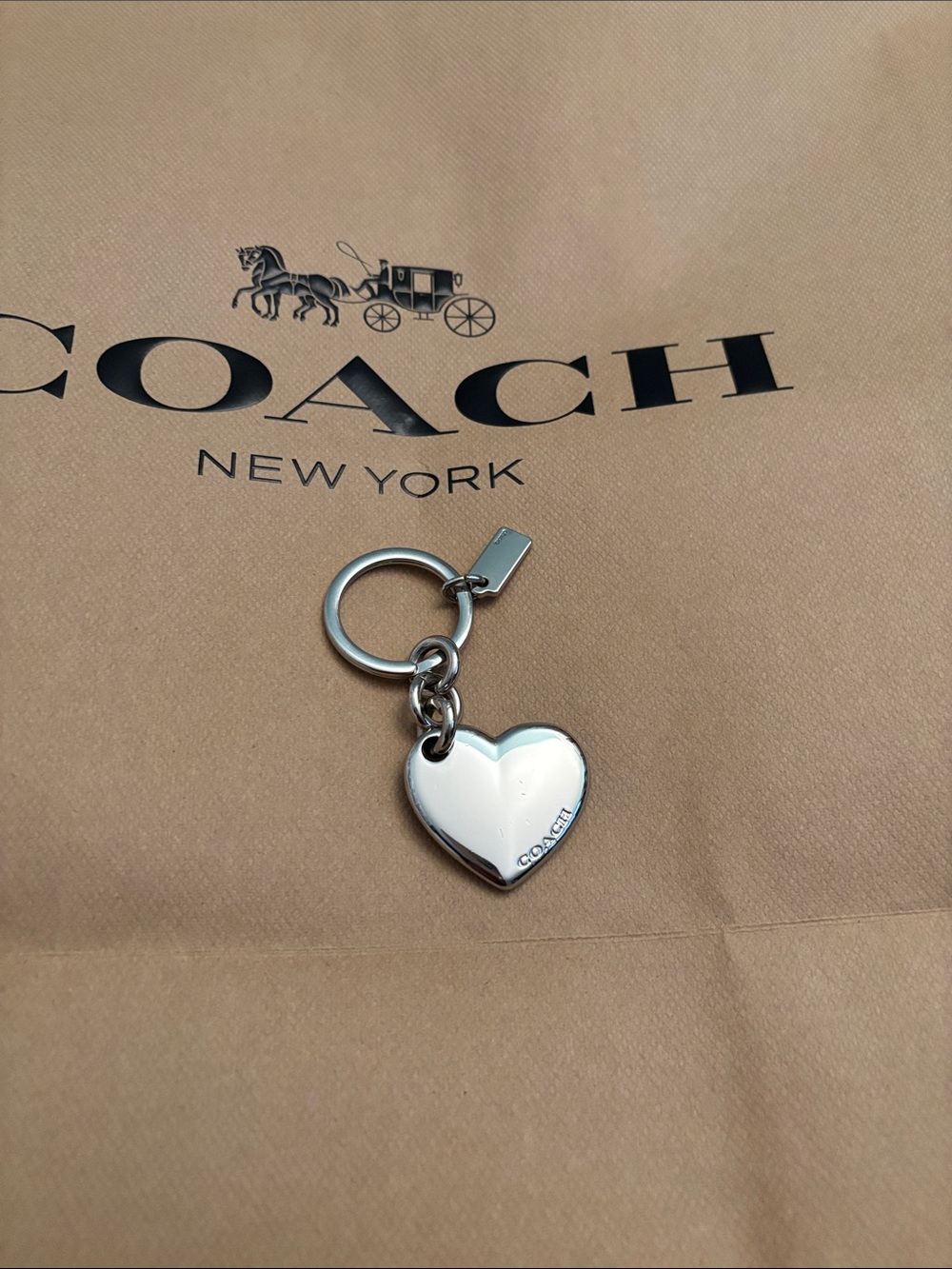 Coach Silver Heart Key Charm with Gold Horse & Carriage Accent - Picture 2 of 2